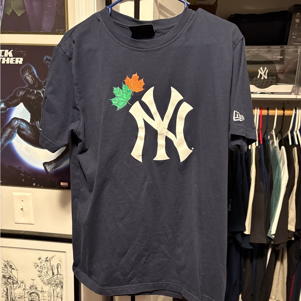 New Era Navy Tee with Orange NY Leaf Design